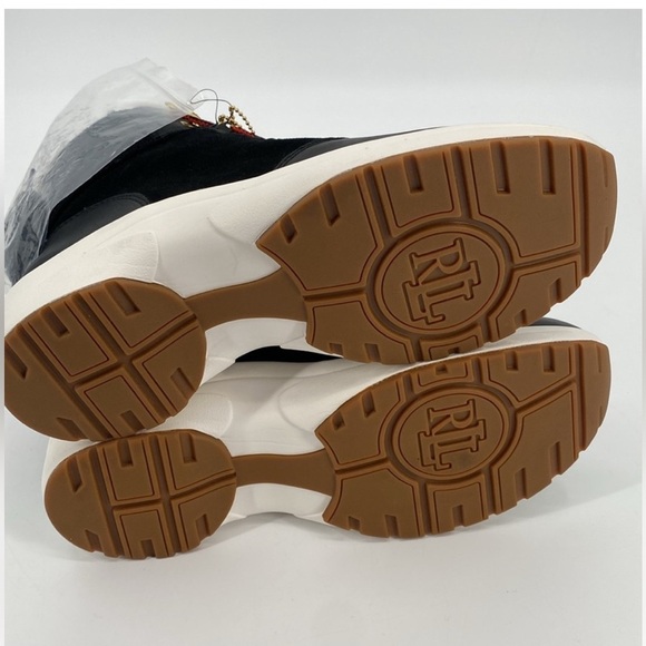 Lauren Ralph Lauren Black Leather Suede Water Resistant Rylee Hiker Sneaker New - Picture 6 of 13
